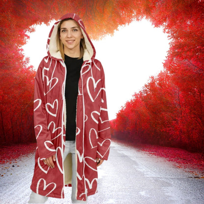 Red with White Hearts Zipper Cloak