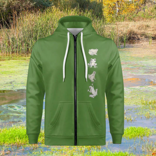 Frogs Full Zip Up Hoodie Cute Reptile Themed Apparel