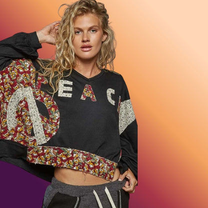 Peace Patch Floral Long Sleeve Hoodie