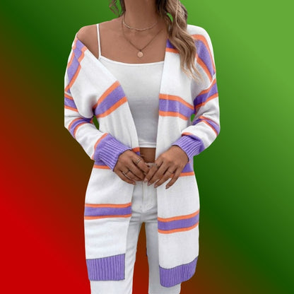 Striped Dropped Shoulder Cardigan