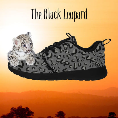 Black Leopard Women Breathable Mesh Sneakers, Gray Cheetah Animal Ladies  Lace Up Running Designer Casual Sports Shoes TrainersWomen's Sneakers