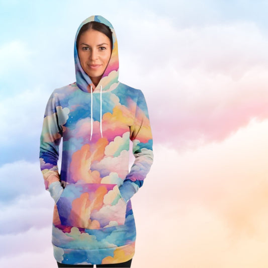Athletic Longline Hoodie - #sky#cloud#painting#watercolor#colorful#pattern#seamless#background