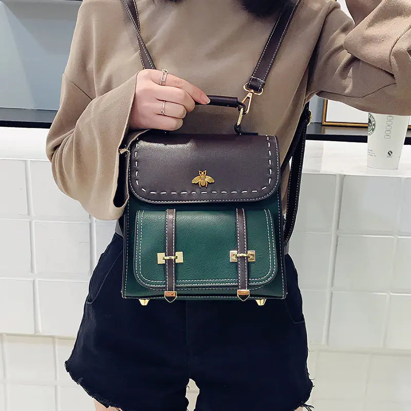 Contrasting Retro Small Backpack for Women