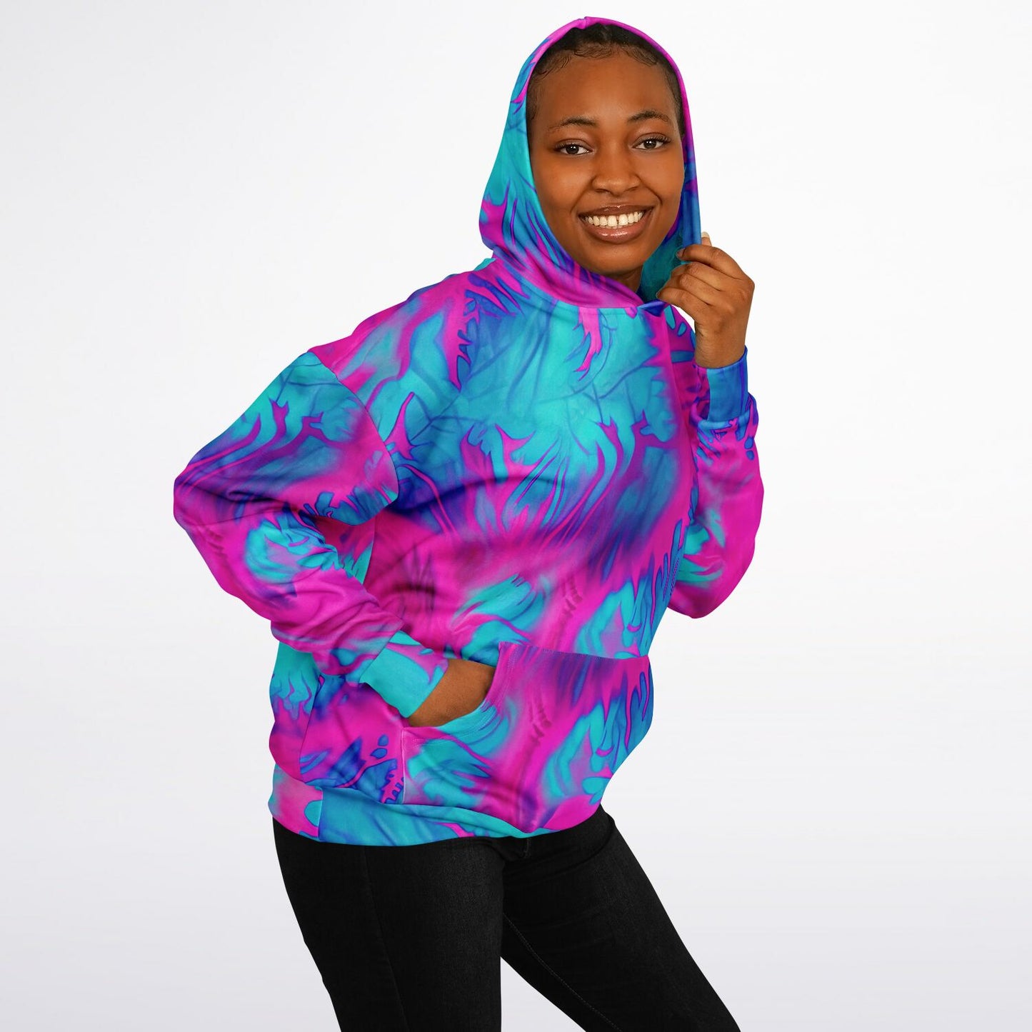 Heavyweight Oversized Pink & Blue Tie Dye Hoodie – Watercolor Swirl Abstract Streetwear