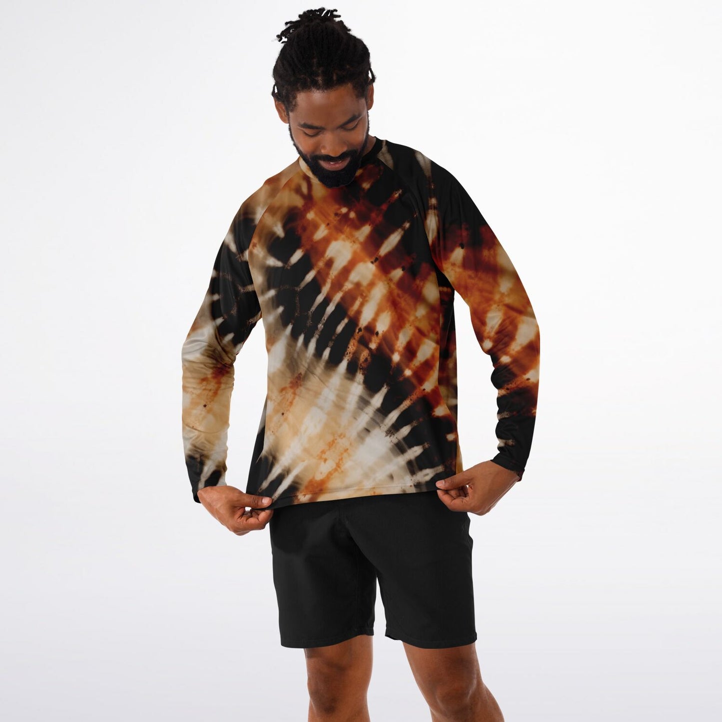 Men’s Long Sleeve Performance Shirt | Tie-Dye Bohemian Abstract Design