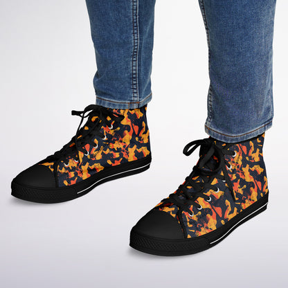 Urban Peak High Top Shoes | Black & Orange Grunge Streetwear Sneakers