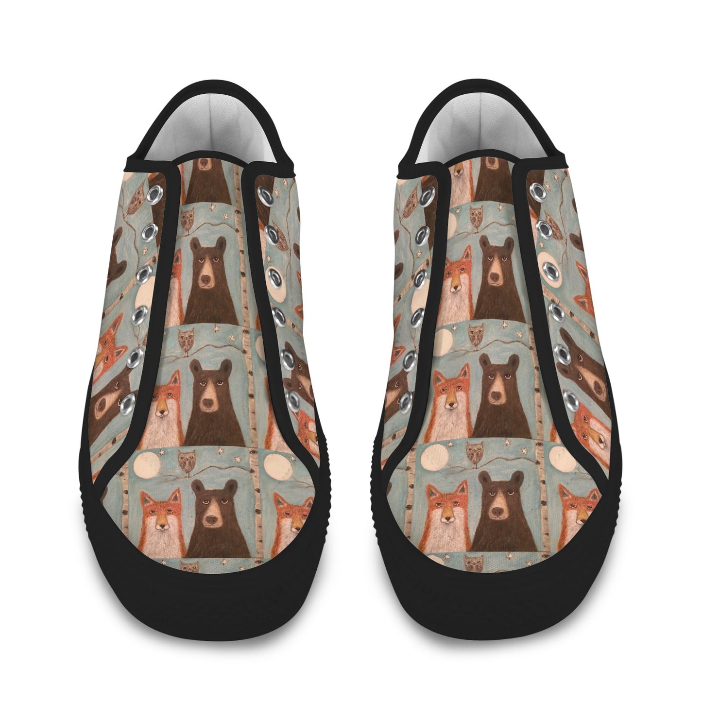 Whimsical Bear & Fox Women’s Low Top Sneakers – Woodland Magic 🦊🐻