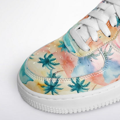 Super Cool Beach Shoes, Tropical Watercolor Sneakers, Pastel Palm Tree Low Tops, Summer Beach Shoes