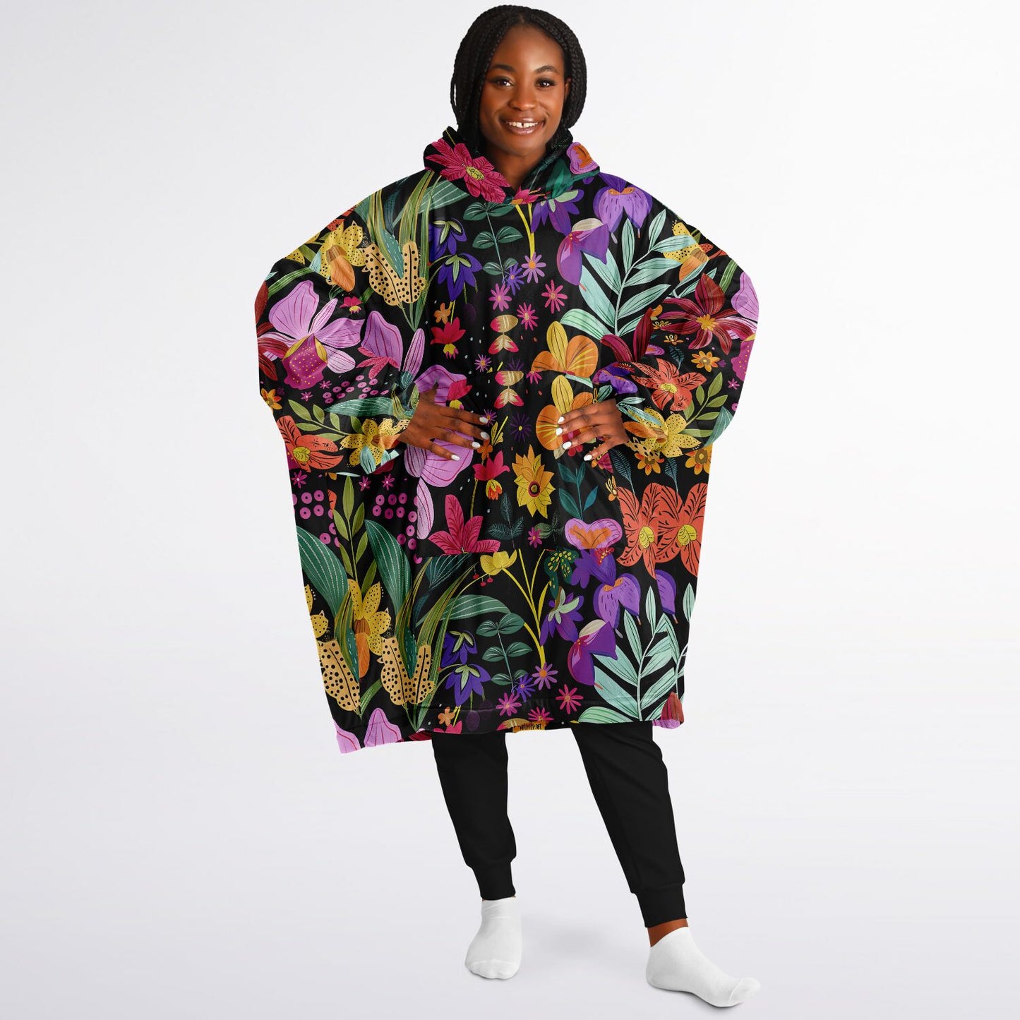 Snug Hoodie: When Your Garden Goes Full Boho Chic Red, Yellow, Purple, White, Black Flower Design