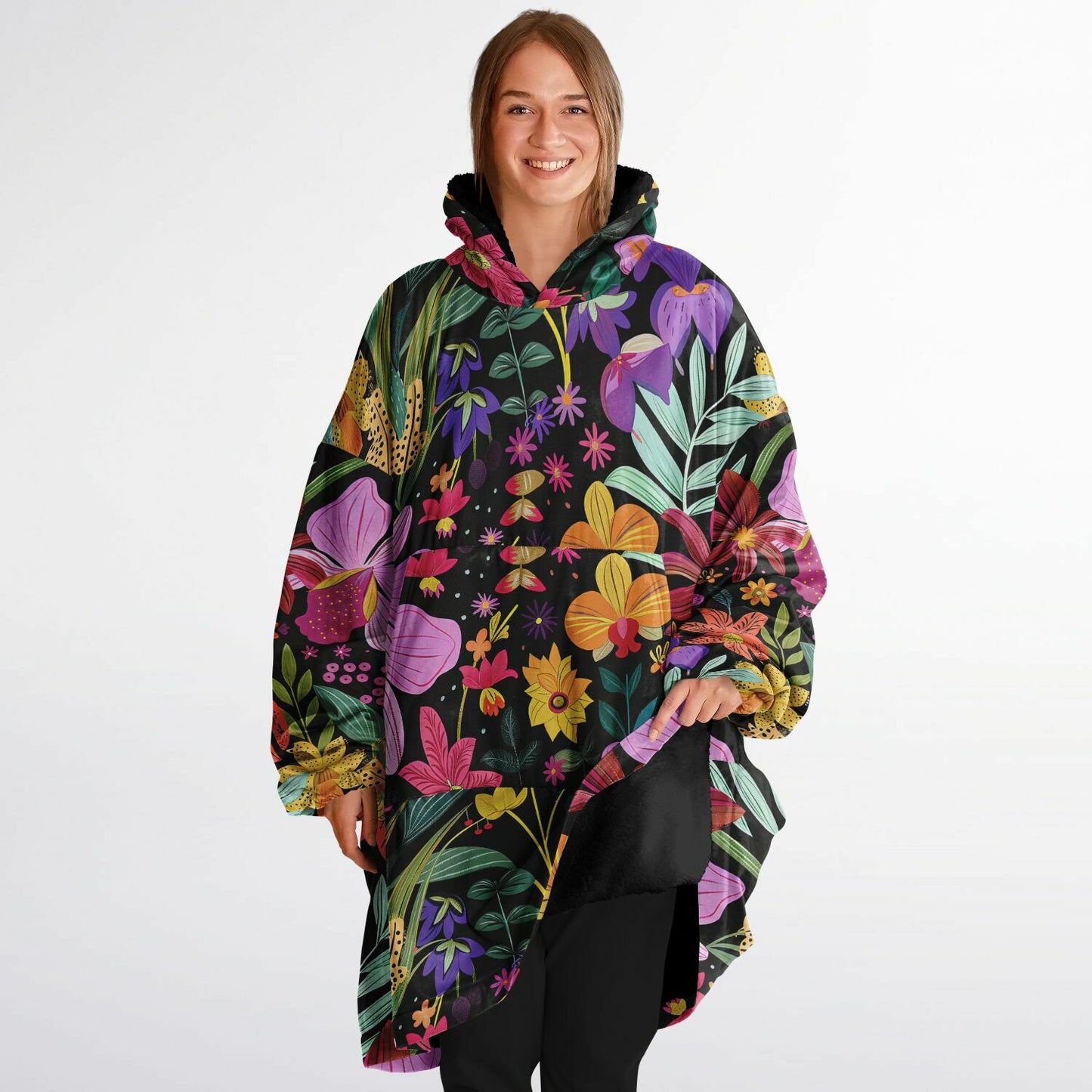 Snug Hoodie: When Your Garden Goes Full Boho Chic Red, Yellow, Purple, White, Black Flower Design