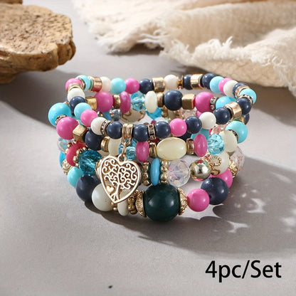 Bohemian Multilayer Bead Bracelet Peach Heart Pendant Vintage Couple Bracelet Handmade, Father's Day Gift