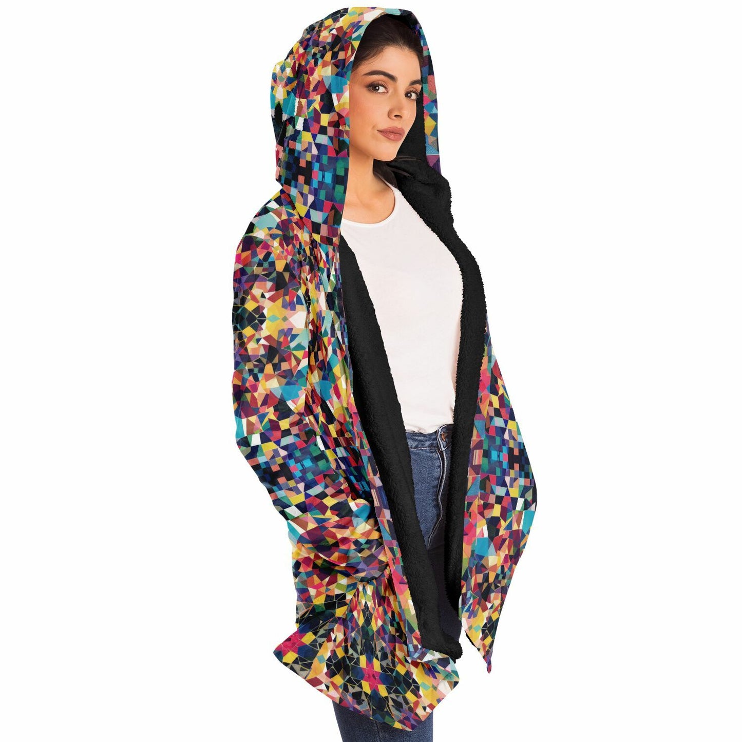 Microfleece Cloak – Vibrant Kaleidoscopic Mosaic Geometric Pattern, Colorful Boho Wrap