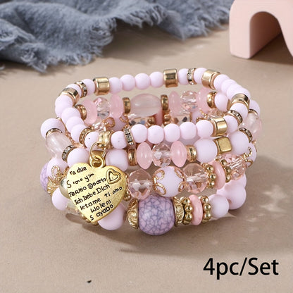 Bohemian Multilayer Bead Bracelet Peach Heart Pendant Vintage Couple Bracelet Handmade, Father's Day Gift