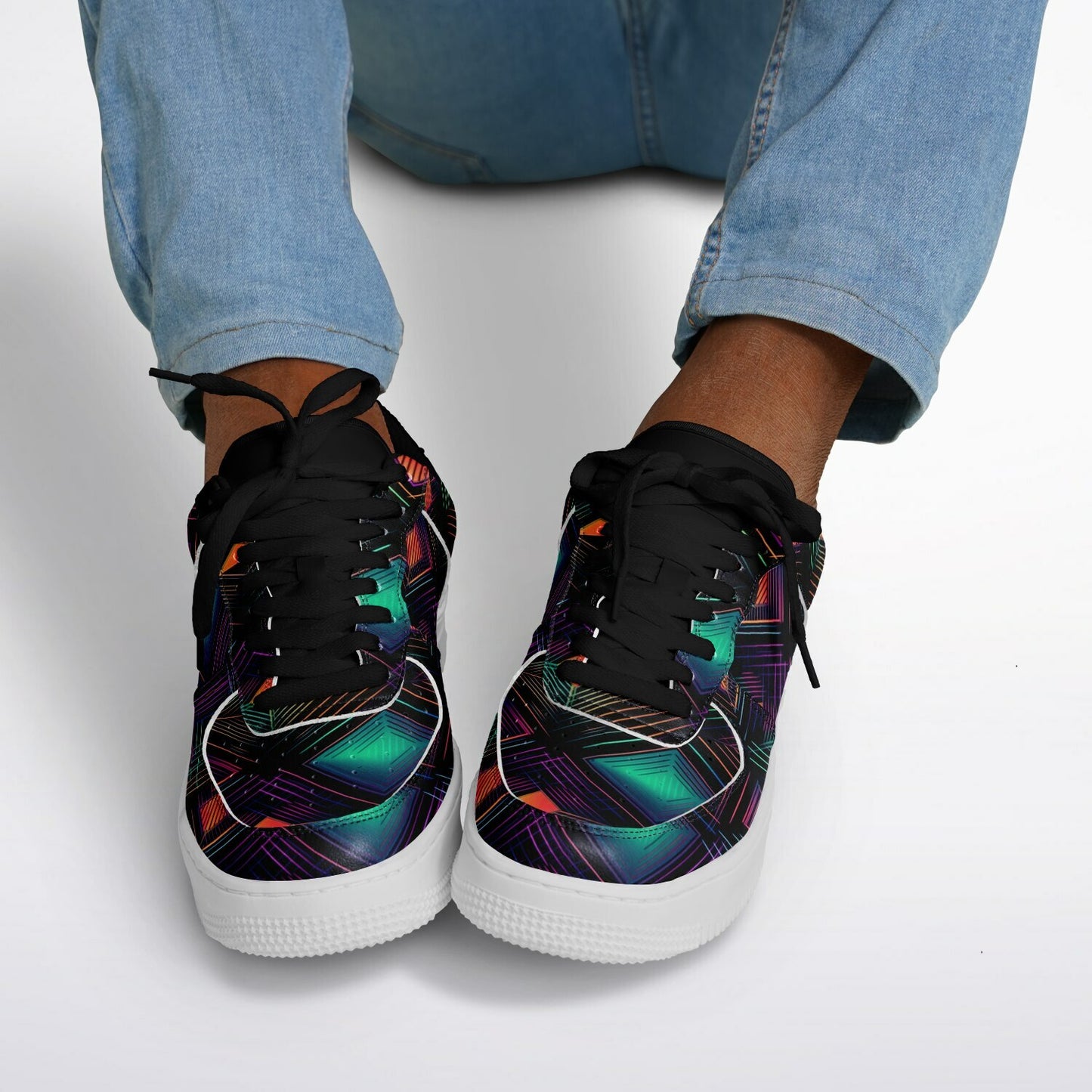 Core Low Shoes, Neon Geometric Sneakers, Colorful EDM Low Tops, Festival Rave Footwear, Custom Shoes