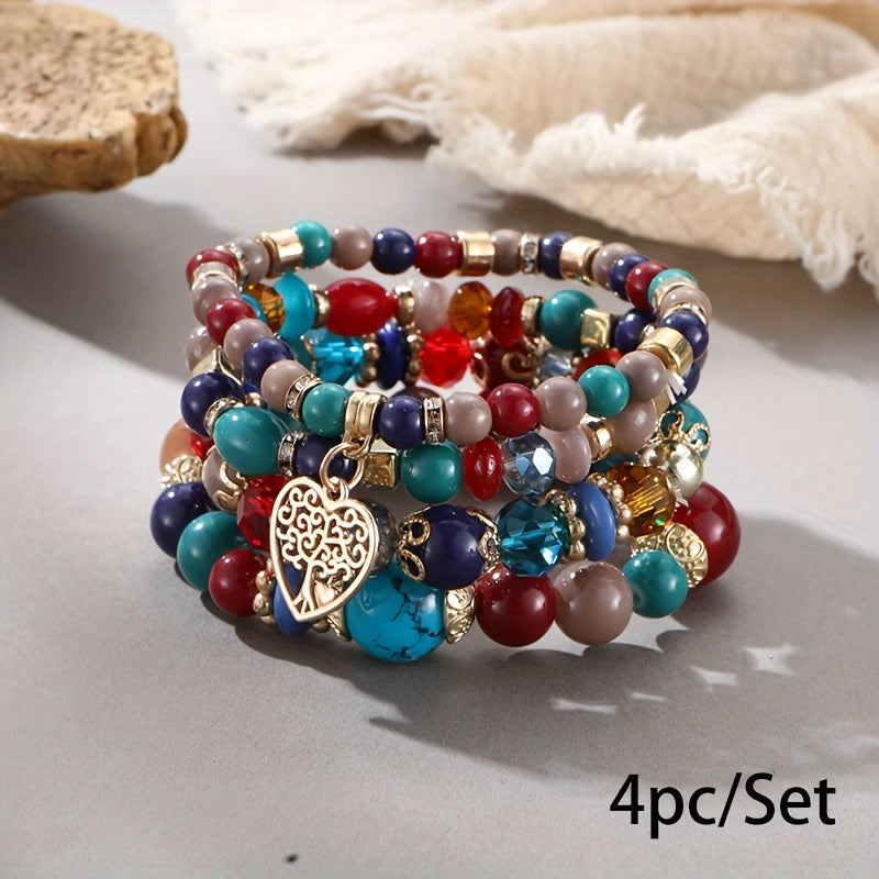Bohemian Multilayer Bead Bracelet Peach Heart Pendant Vintage Couple Bracelet Handmade, Father's Day Gift