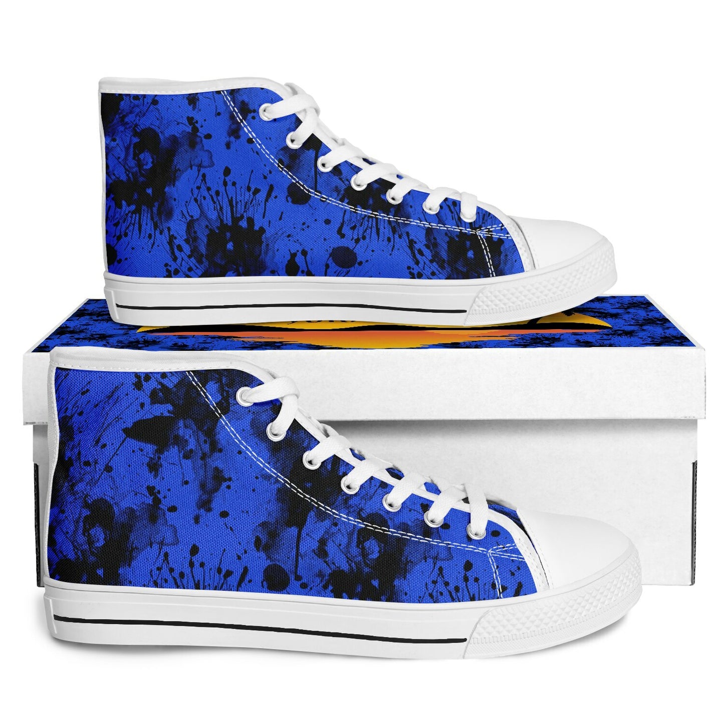 Urban Peak High Top Shoes | Blue, Black & White Ink Splash Grunge Sneakers