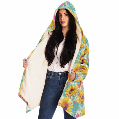 Cloak Hoodie – Sunflowers Gone Wild 🌻 Vintage Floral With a Splash of Chaos