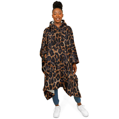 Flannel Blanket Poncho – Cozy Leopard Print Animal-Style Wrap