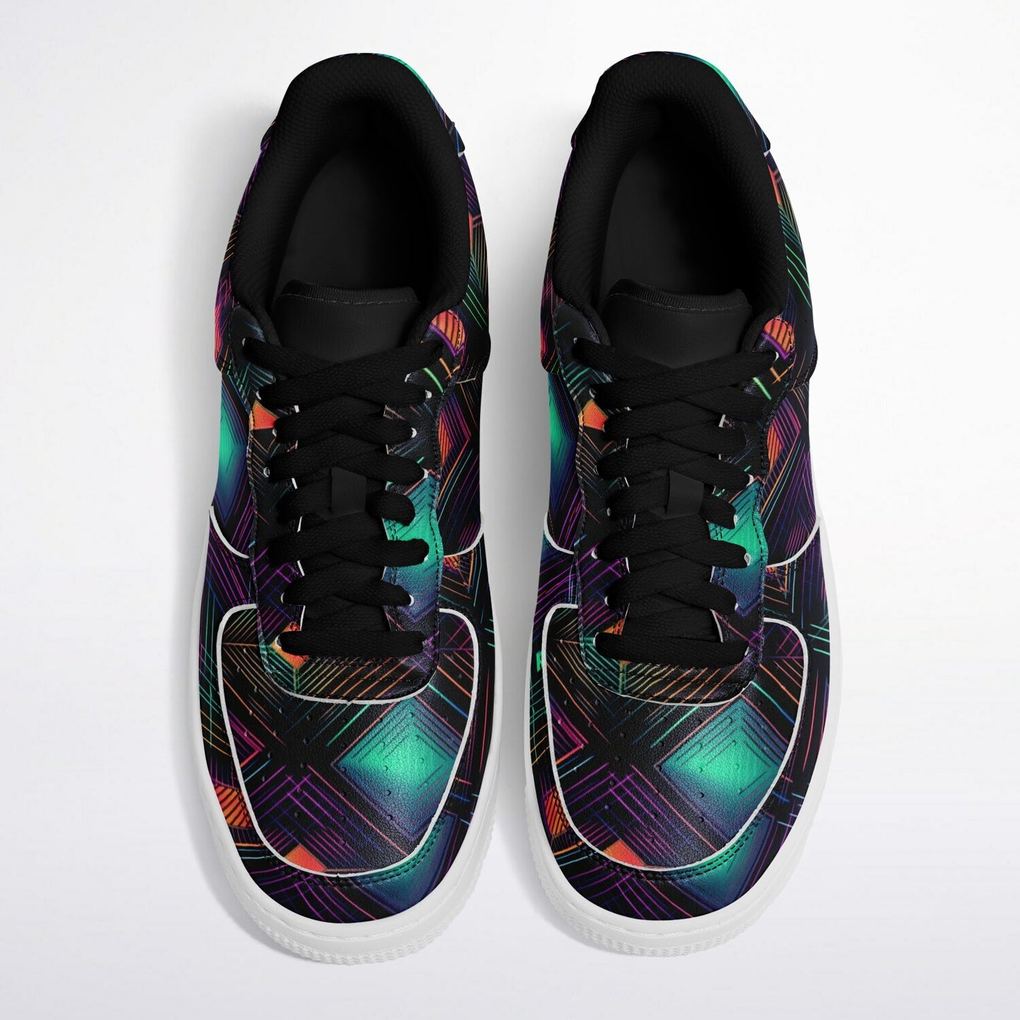 Core Low Shoes, Neon Geometric Sneakers, Colorful EDM Low Tops, Festival Rave Footwear, Custom Shoes