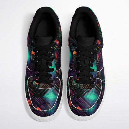 Low Yop Shoes, Neon Geometric Sneakers, Colorful EDM Low Tops, Festival Rave Footwear, Custom Shoes