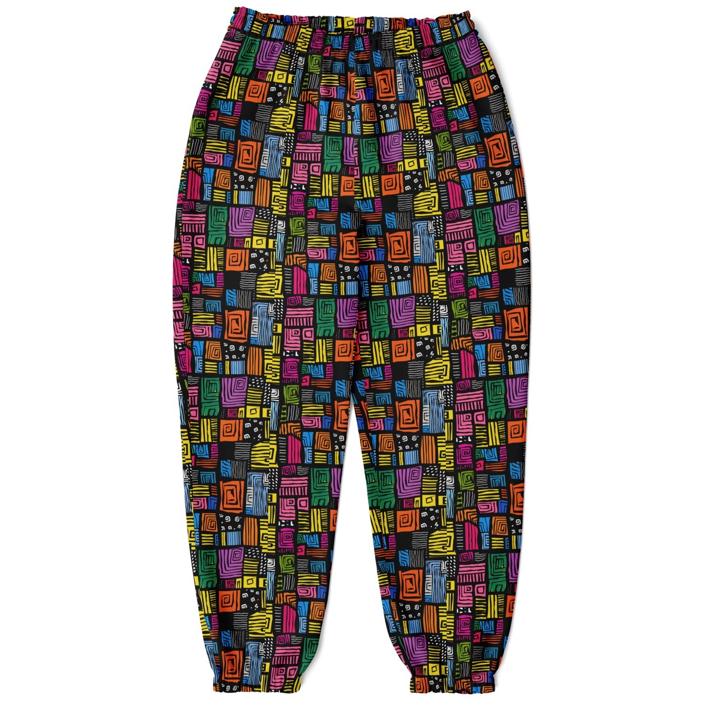 Athletic Sweatpants, Colorful Geometric Joggers, Abstract Pattern Activewear, Vibrant Grid Print Pants