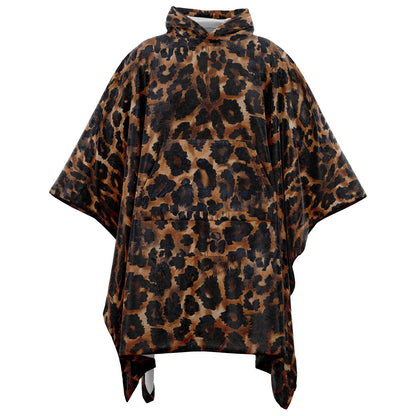 Flannel Blanket Poncho – Cozy Leopard Print Animal-Style Wrap