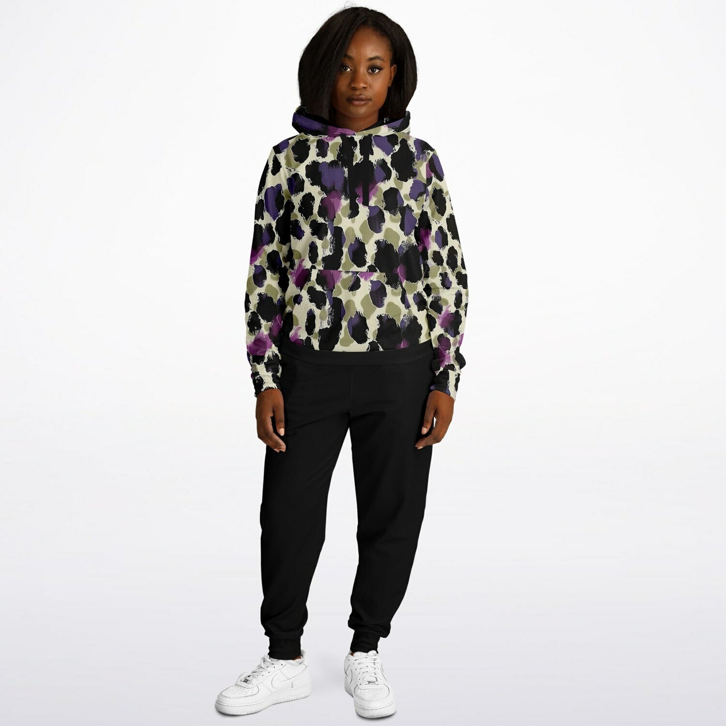 Athletic Hoodie & Jogger Set | Purple & Beige Leopard Print Streetwear