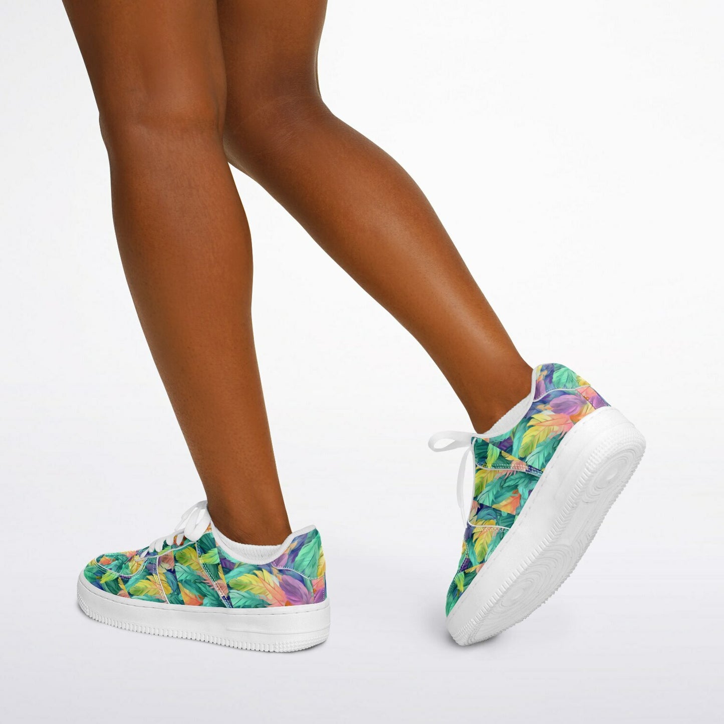 Core Low Shoes, Neon Feather Sneakers, Colorful Feather Print Low Tops, Festival Streetwear Shoes, Custom Shoes