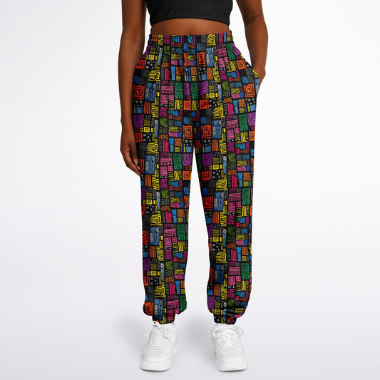 Athletic Sweatpants, Colorful Geometric Joggers, Abstract Pattern Activewear, Vibrant Grid Print Pants