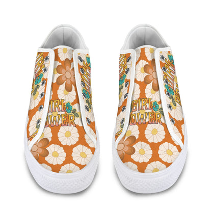 70's Mid Mod Groovy Hippie Boho Sneakers, Retro 70's Vibe Girl Power Women's Low Top Sneakers