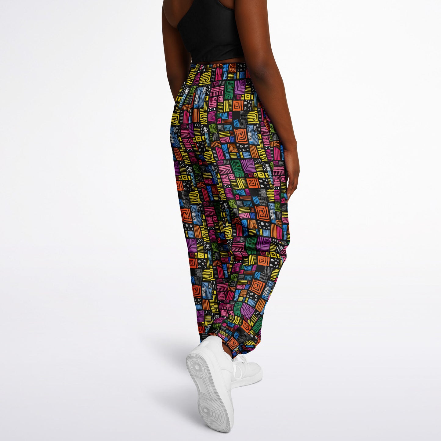 Athletic Sweatpants, Colorful Geometric Joggers, Abstract Pattern Activewear, Vibrant Grid Print Pants
