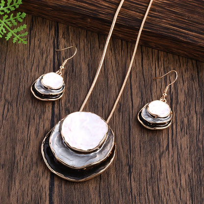 Bohemian Three-layer Circular Zinc Alloy Golden Enamel Jewelry Set, Cute And Elegant For Ladies, Girlfriends, Holiday Parties, Necklace And Earrings Set