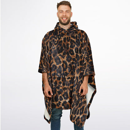 Flannel Blanket Poncho – Cozy Leopard Print Animal-Style Wrap