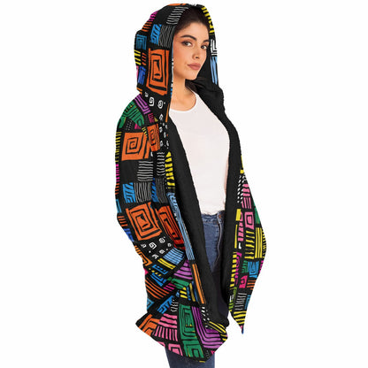 Microfleece Cloak – Vibrant Kaleidoscopic Mandala Hoodie Cape | Boho Festival Streetwear Wrap