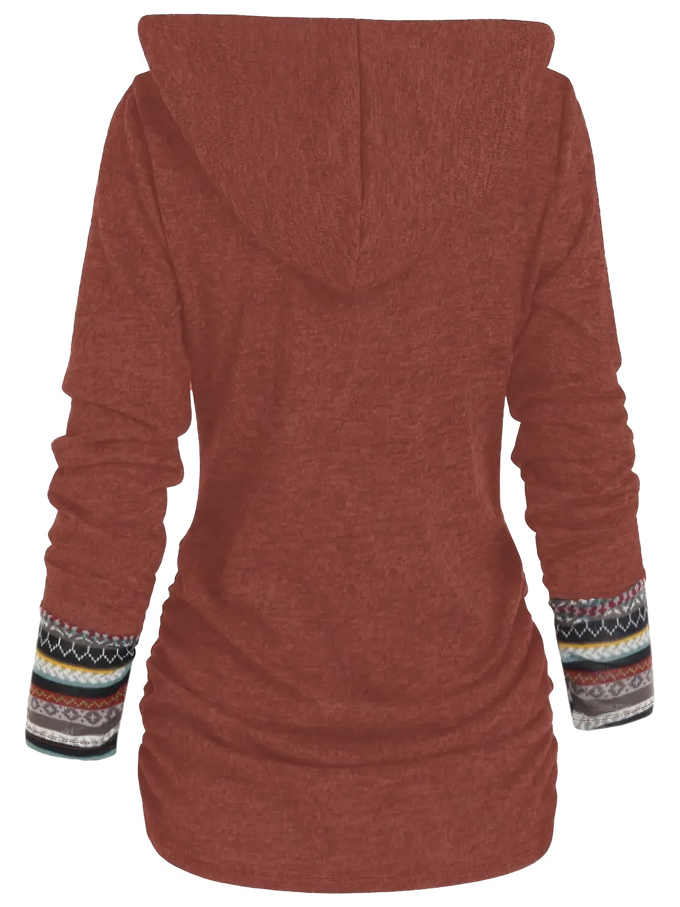 Stripe Splicing Button Decor Hoodie, Casual Long Sleeve Hoodie, Women's Clothing