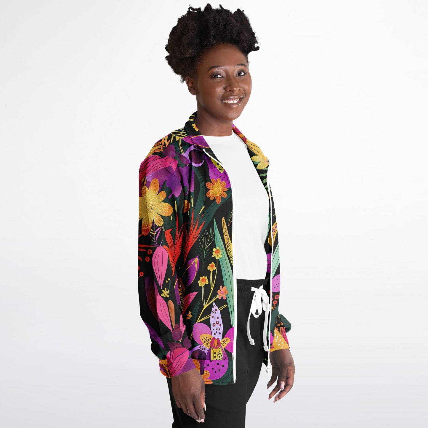 Exotic Floral Track Spring, Summer & Fall Jacket – Vibrant Tropical Lilies & Orchids Streetwear