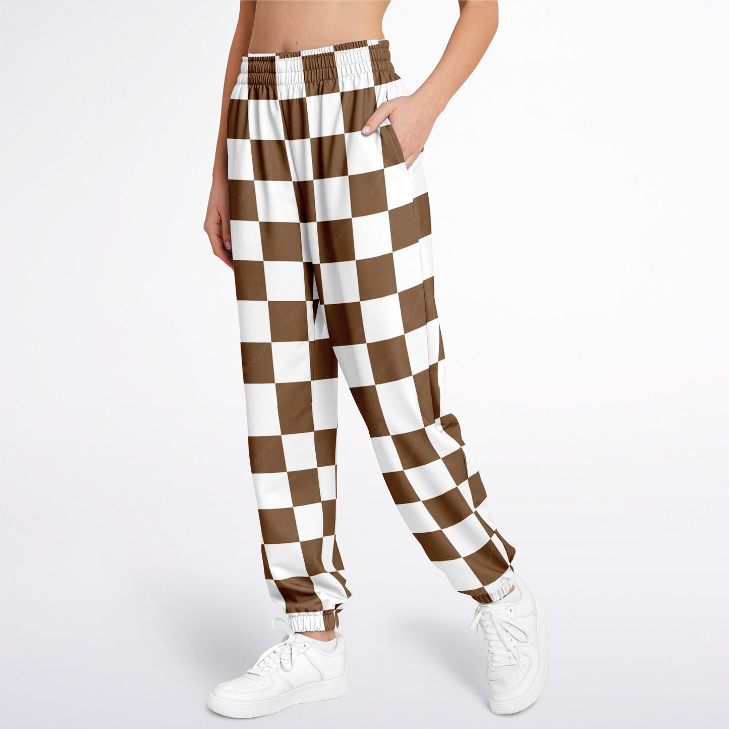 Mocha & White Checkered Athletic Sweatpants