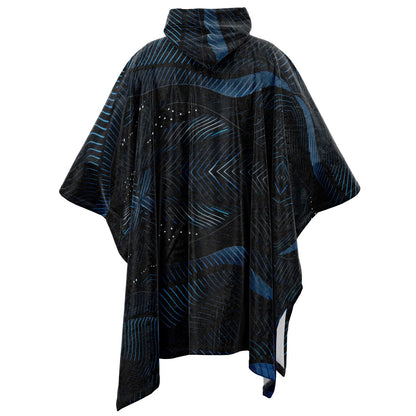 Flannel Blanket Poncho – Abstract Blue Wave Art, Modern Cozy Wrap with Flow & Depth