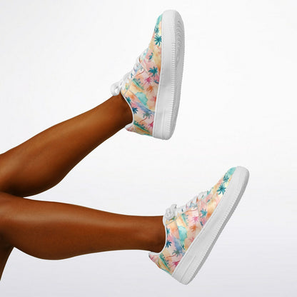 Super Cool Beach Shoes, Tropical Watercolor Sneakers, Pastel Palm Tree Low Tops, Summer Beach Shoes