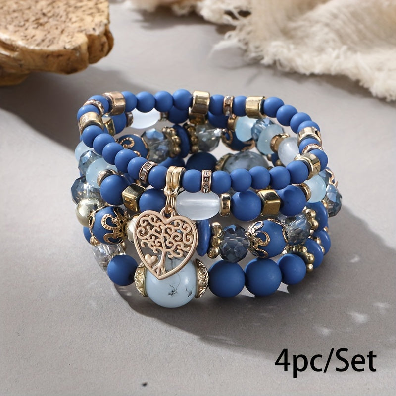 Bohemian Multilayer Bead Bracelet Peach Heart Pendant Vintage Couple Bracelet Handmade, Father's Day Gift