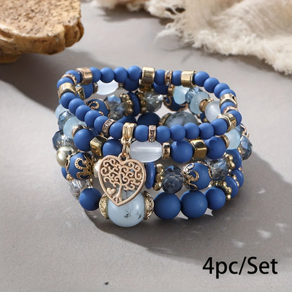 Bohemian Multilayer Bead Bracelet Peach Heart Pendant Vintage Couple Bracelet Handmade, Father's Day Gift