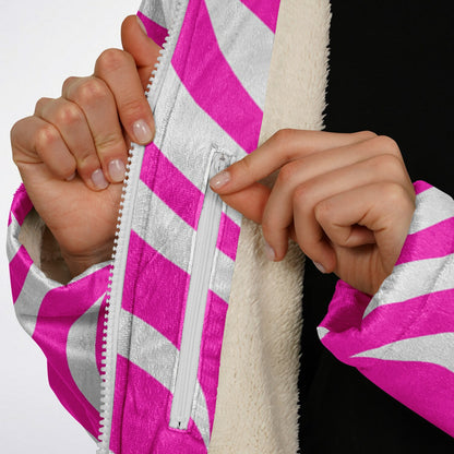Hot Pink & White Boho Swirl Hooded Zipper Cloak Wrap | Festival Cloak with Abstract Boho Design