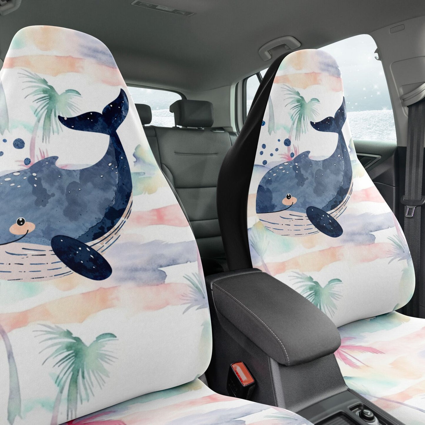 Whimsical Whale Car Seat Cover – Cute Watercolor Marine Life with Bubbles & Ocean Charm