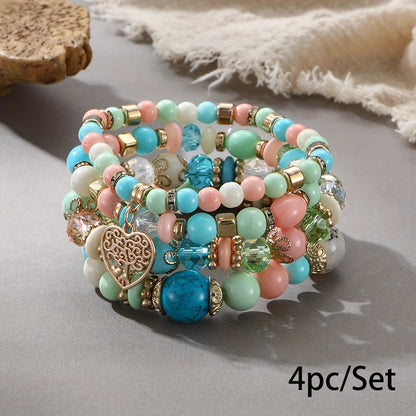 Bohemian Multilayer Bead Bracelet Peach Heart Pendant Vintage Couple Bracelet Handmade, Father's Day Gift