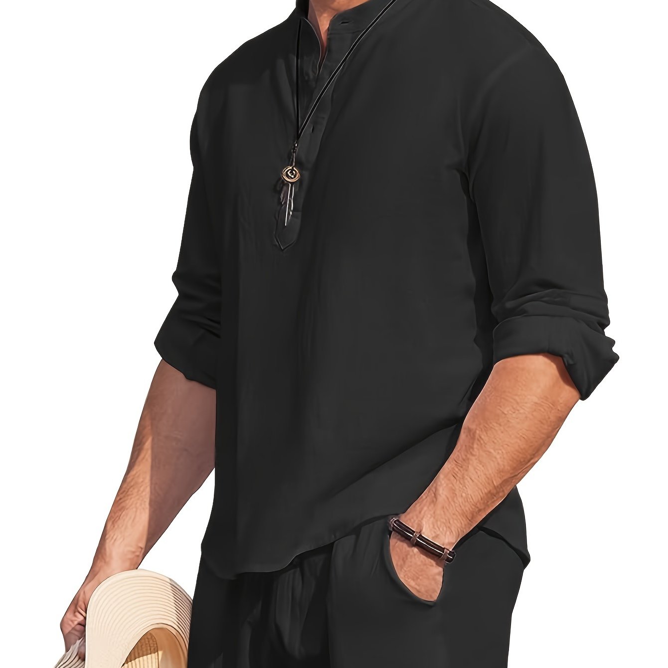 Men's Bohemian Renaissance Shirt - Loose Fit Long Sleeve Button-Up Blouse, Non-Stretch Fabric for Yoga, Casual Outfits, Formal Events - All-Season Elegant Tops for Men - Easy Care Button Front Closure, Yoga Attire, Hippie Sty