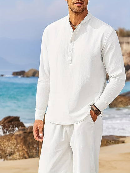 Men's Bohemian Renaissance Shirt - Loose Fit Long Sleeve Button-Up Blouse, Non-Stretch Fabric for Yoga, Casual Outfits, Formal Events - All-Season Elegant Tops for Men - Easy Care Button Front Closure, Yoga Attire, Hippie Sty