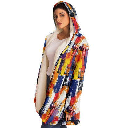 People Will Ask Where You Got This One! Abstract Grid Pattern, Vibrant Color Block Hooded Wrap