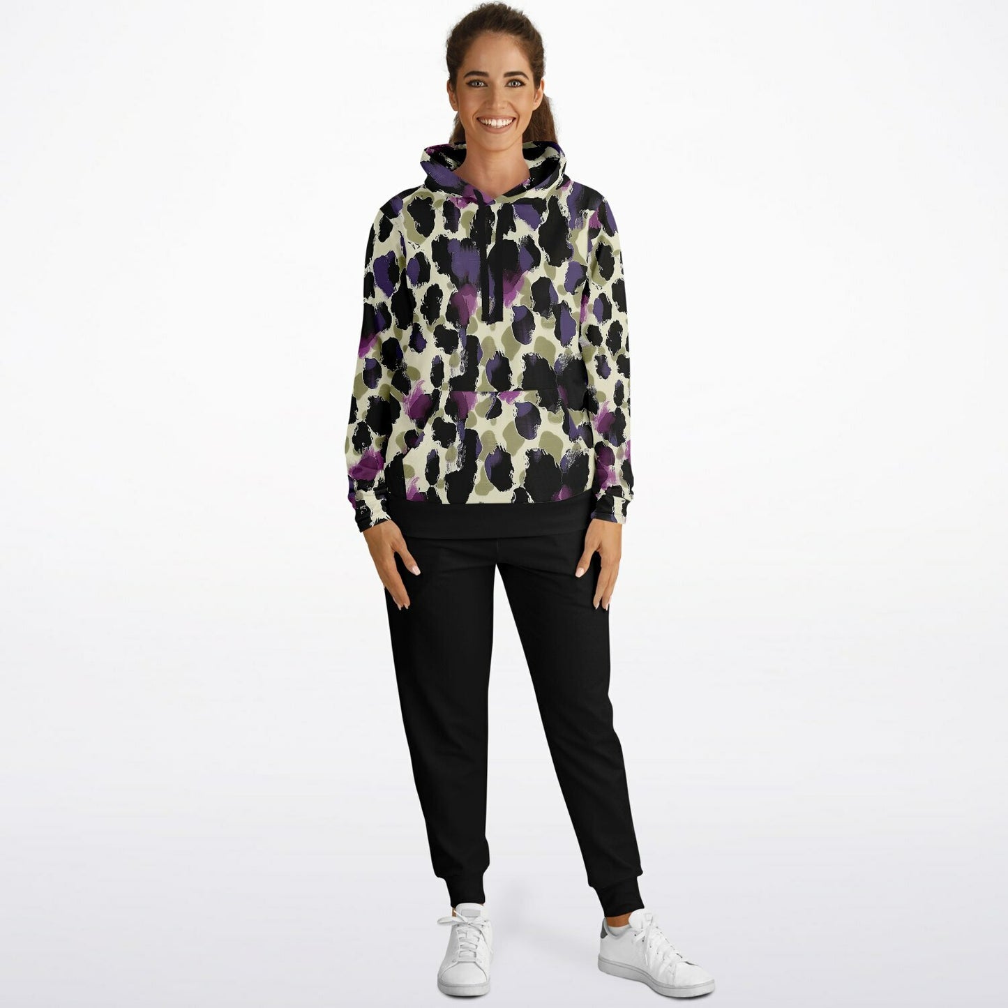 Athletic Hoodie & Jogger Set | Purple & Beige Leopard Print Streetwear