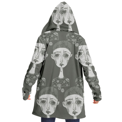 Gray Abstract Cloak – Abstract Expressionism Hooded Cloak | Artistic Fashion Meets Boho Chic Style