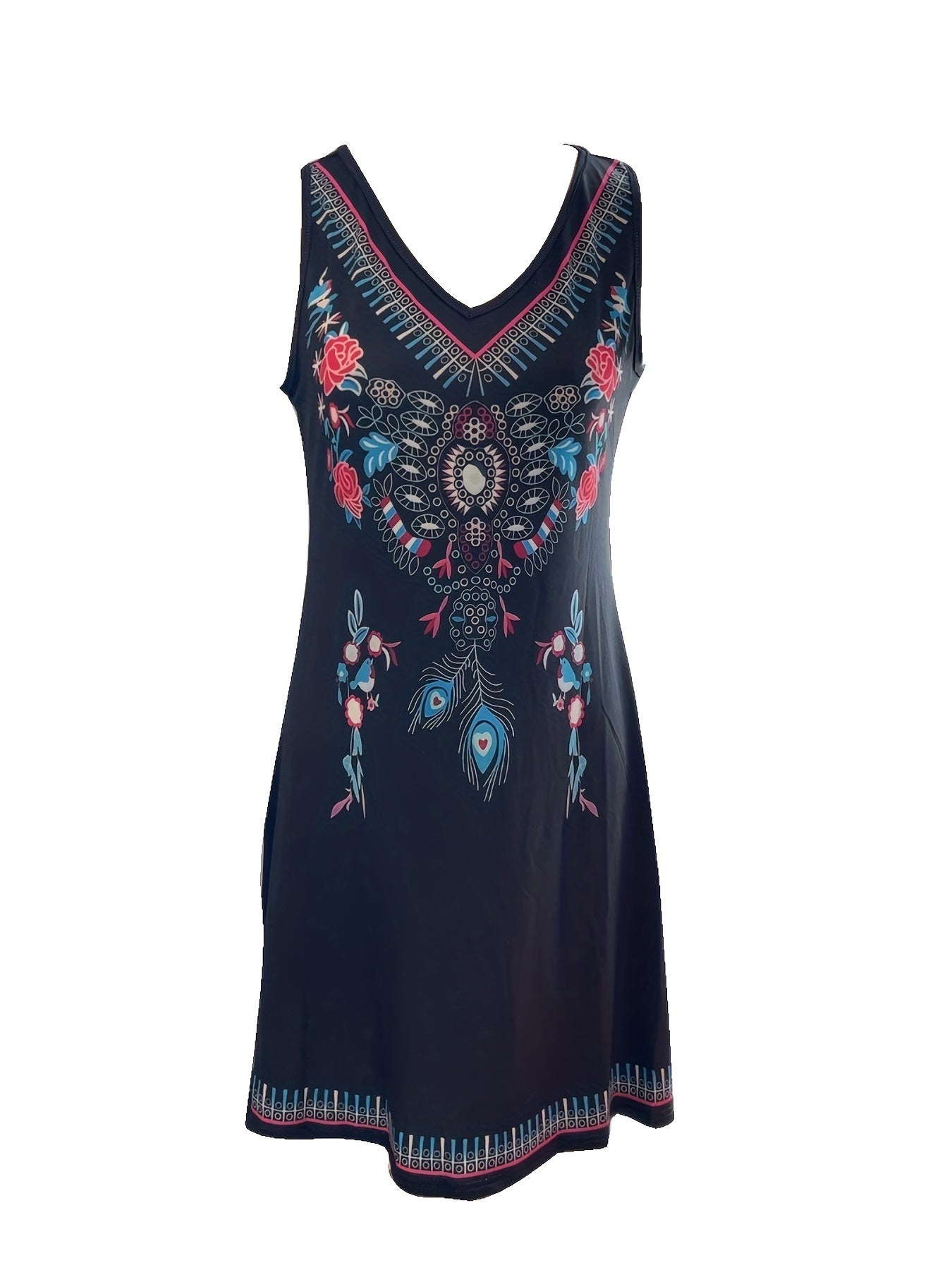 Bohemian Chic Floral V-Neck Dress - Breezy Sleeveless Design - Perfect for Summer & Spring